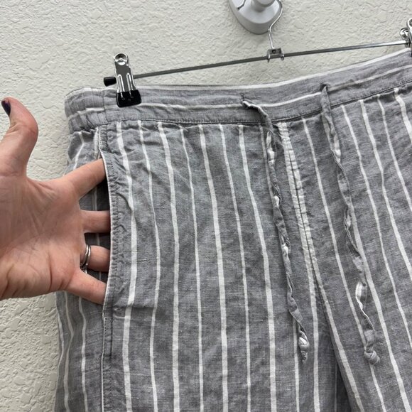 Coldwater Creek Grey Stripe Linen Drawstring Waist Pants w Pockets Womens Large - Picture 3 of 8